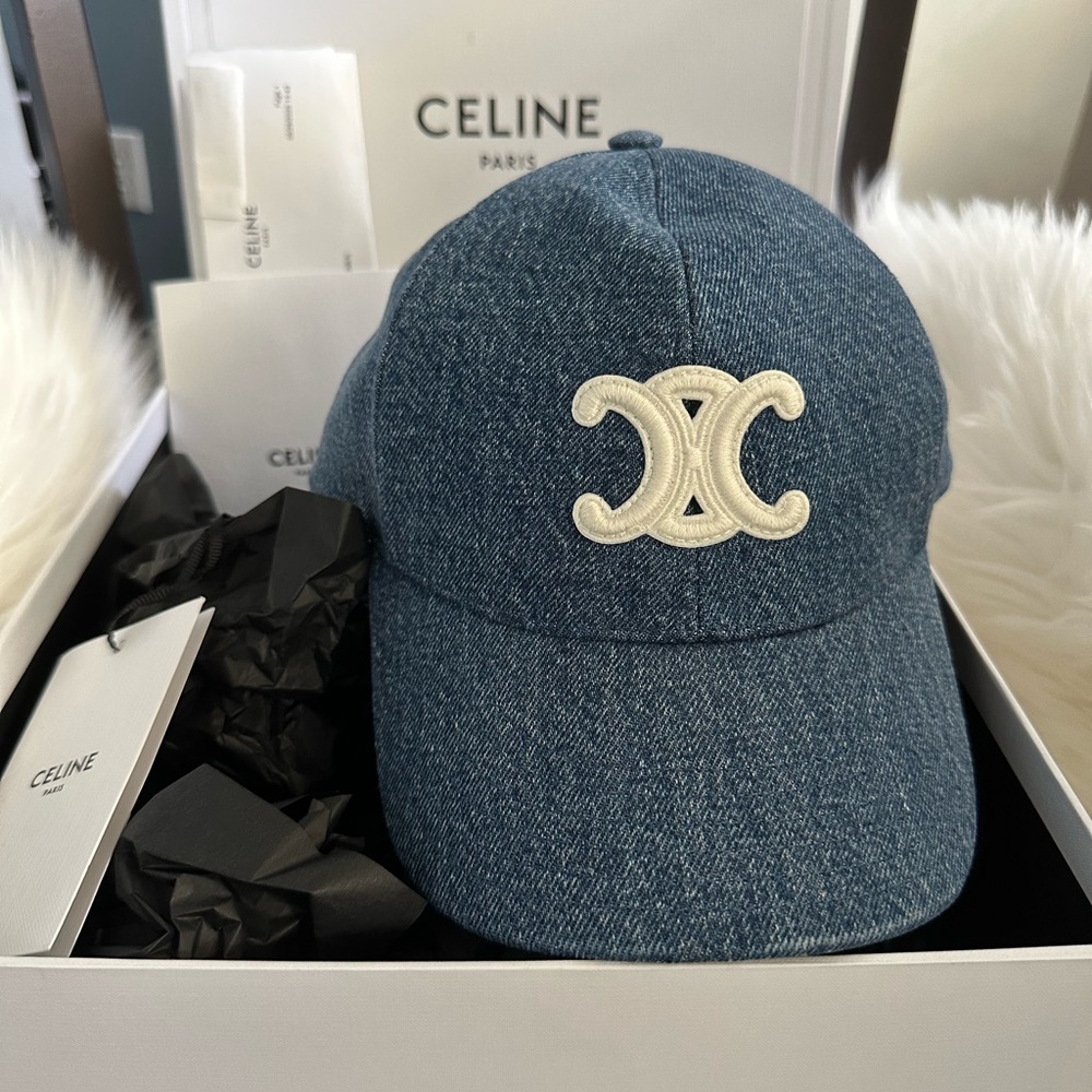 Celine TRIOMPHE BASEBALL CAP IN DENIM Size M NWT